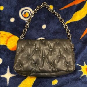 Zara Black Vegan Leather Quilted Gunmetal Chain Bag
